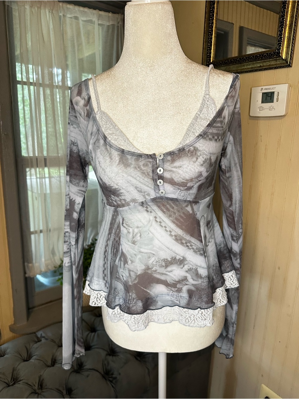Silence + Noise Urban Outfitters Mesh Lace Cami Top M Y2K Fairy Grunge